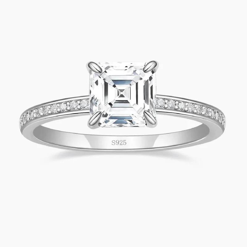 stunning engagement rings for women -Asscher Cut Engagement Ring with Pave CZ Stones