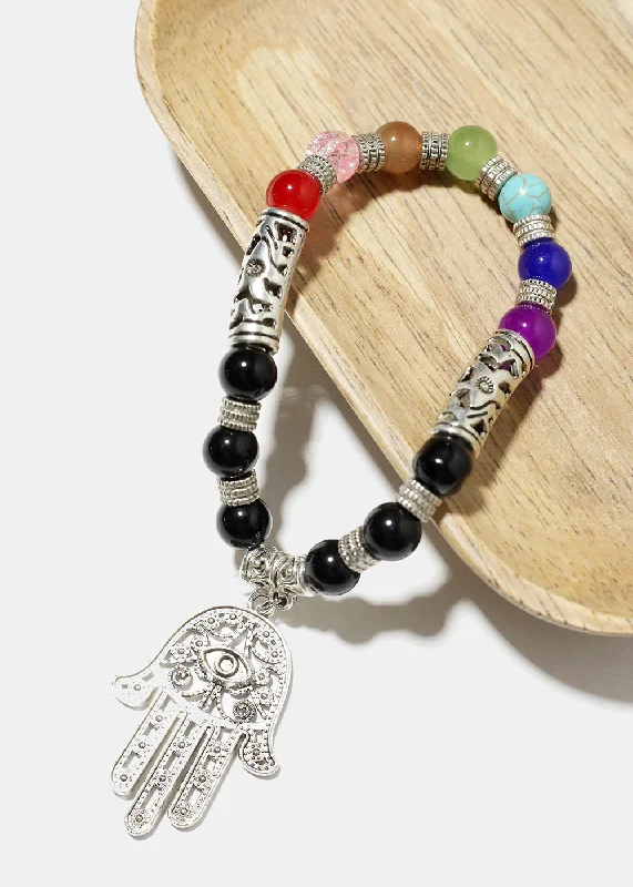 dainty bracelets for women -Bead Hamsa Hand Bracelet