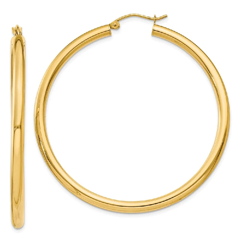 celestial earrings for women -3mm, 14k Yellow Gold Classic Round Hoop Earrings, 50mm (1 7/8 Inch)