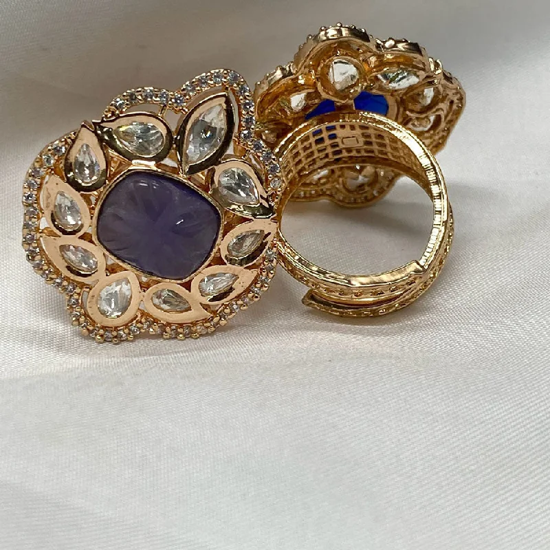 Women's rings elegant-relic-Royal Kundan Jewellery Gold Plated Polki Kundan Adjustable Rings