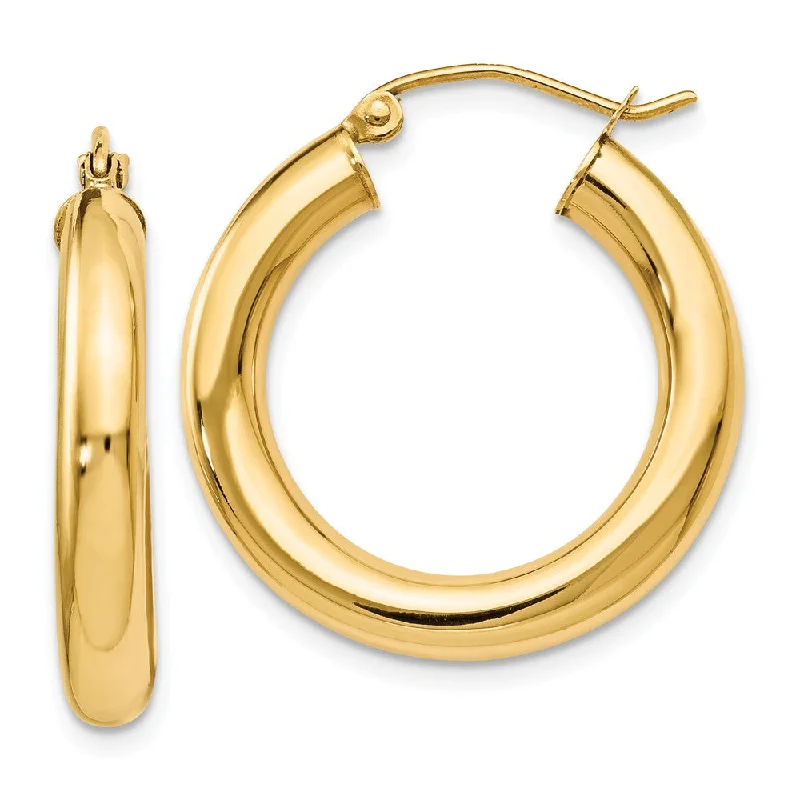 zodiac sign earrings for women -4mm x 24mm (15/16 Inch) 14k Yellow Gold Classic Round Hoop Earrings