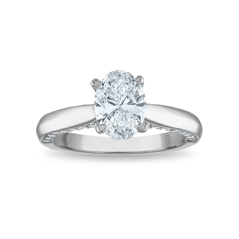 floral halo engagement rings for women -Signature EcoLove 2 CTW Lab Grown Diamond Solitaire Engagement Oval Ring in 14KT White Gold