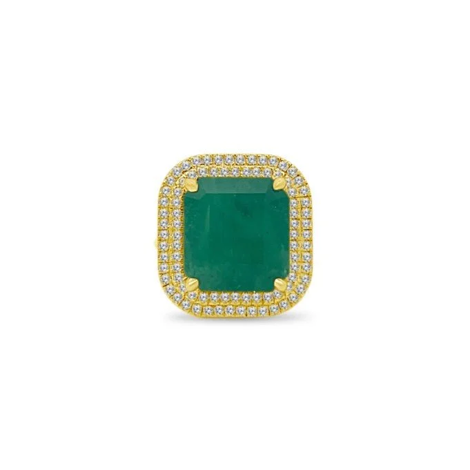 Women's rings timeless-gleam-Emerald Cut Emerald Ring with a Double Diamond Halo