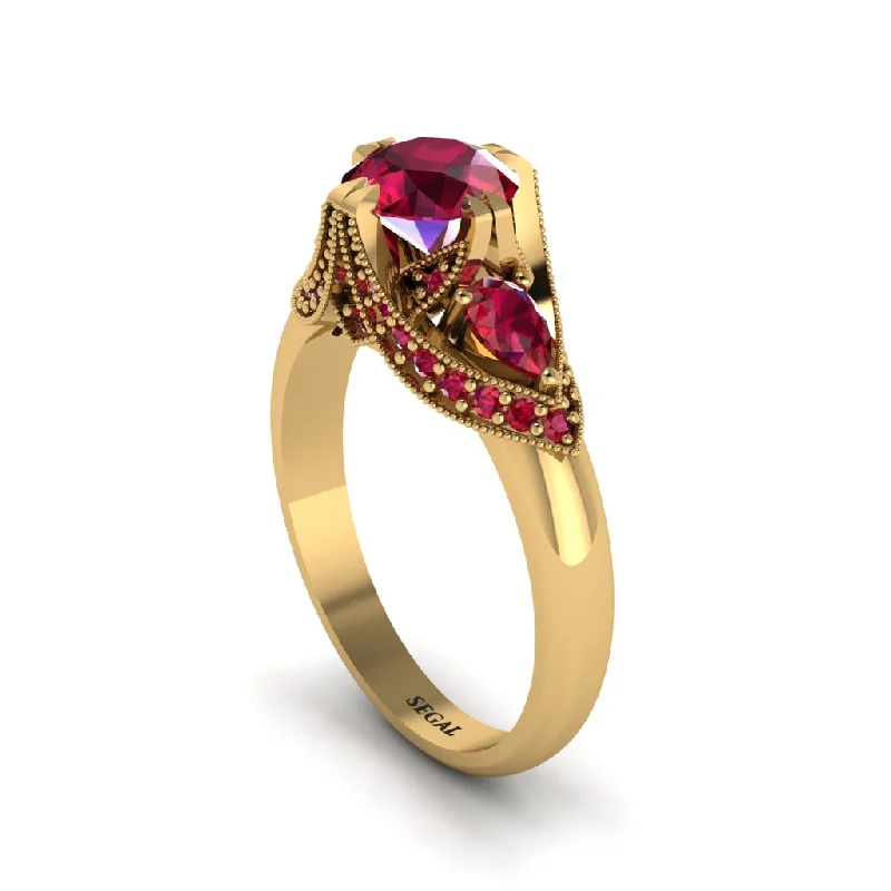 double band engagement rings for women -Ruby Vintage Round Cut Engagement Ring - Kali No. 55