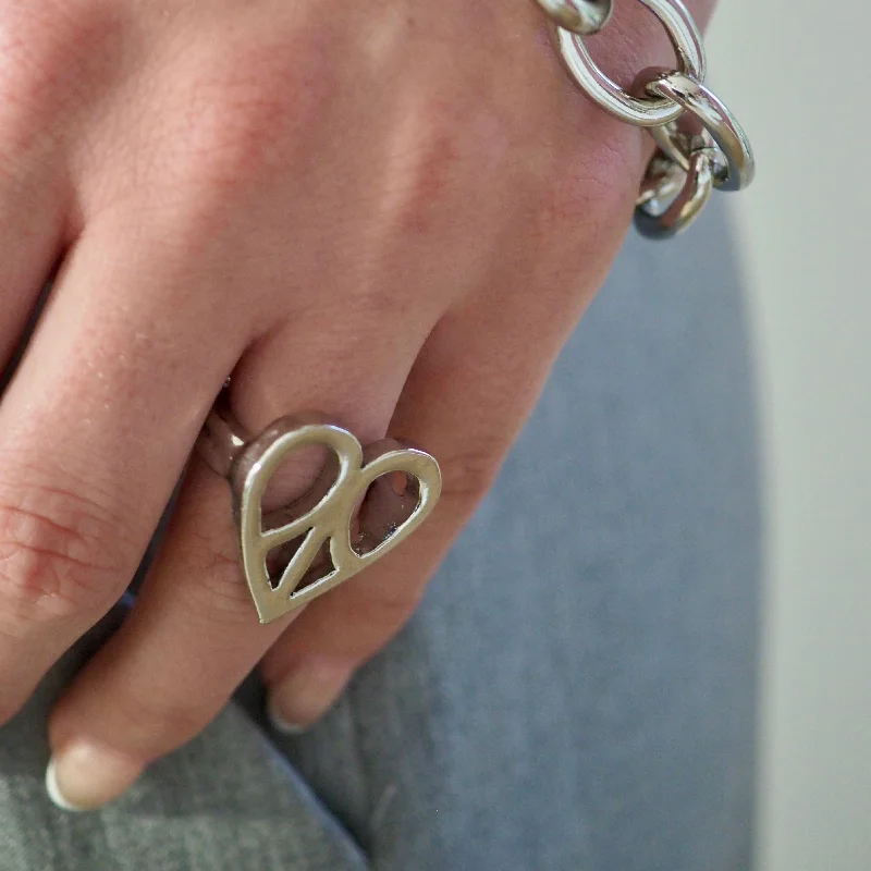 Women's rings vintage-titanium-PEACE HEART RING