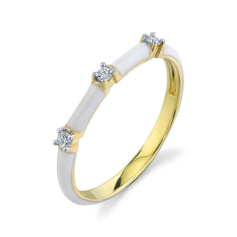 Women's rings radiant-arc-Diamond and White Enamel Band