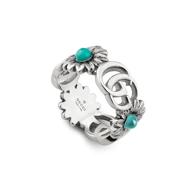 Women's rings lunar-Double G Flower Ring with Mother of Pearl and Blue Topaz (Size 14)