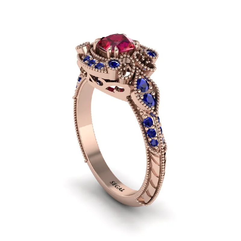 simple yet elegant engagement rings -Ruby Vintage Filigree Cushion Cut Engagement Ring - Elaina No. 71