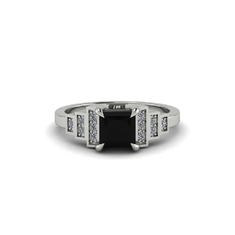 pave engagement rings for women -Black Diamond Geometric Princess Cut Engagement Ring - Thea No. 9