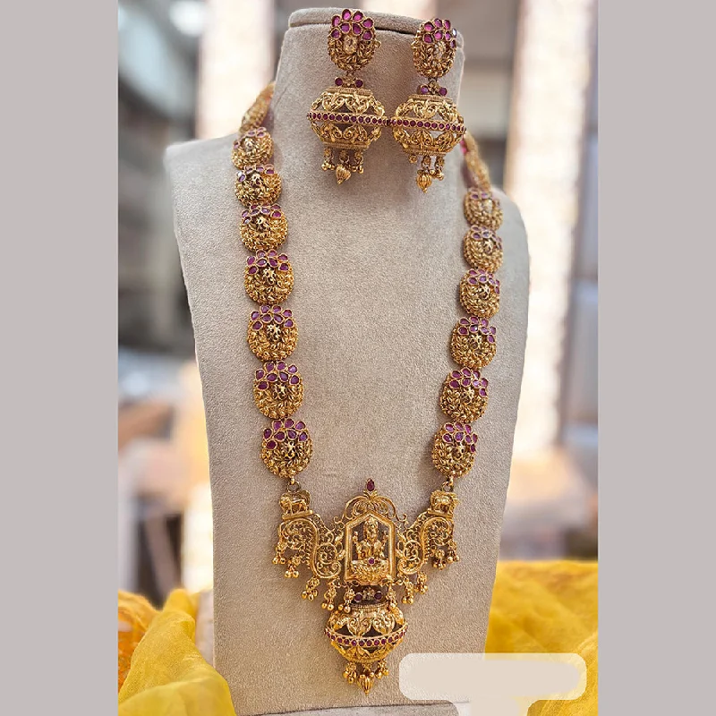 rose quartz necklaces for women -Jewel Addiction Gold Plated Pota Stone Temple Long Necklace Set