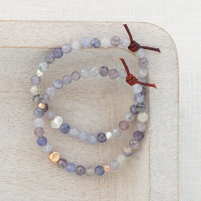 adjustable bangles for women -Purple Iolite Affirmation Mini Bracelet | Choose your Affirmation