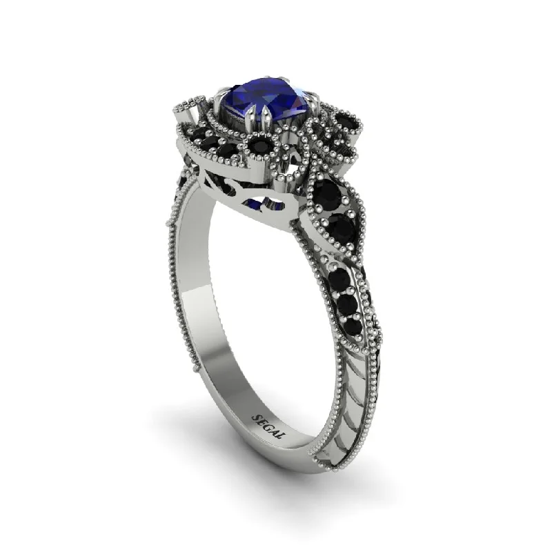 floral engagement rings for women -Sapphire Vintage Filigree Cushion Cut Engagement Ring - Elaina No. 45