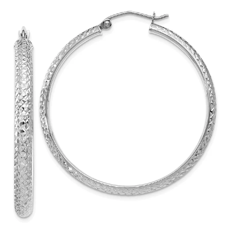 trendy earrings for women -3.5mm, Diamond Cut 14k White Gold Round Hoop Earrings, 38mm (1 1/2 In)