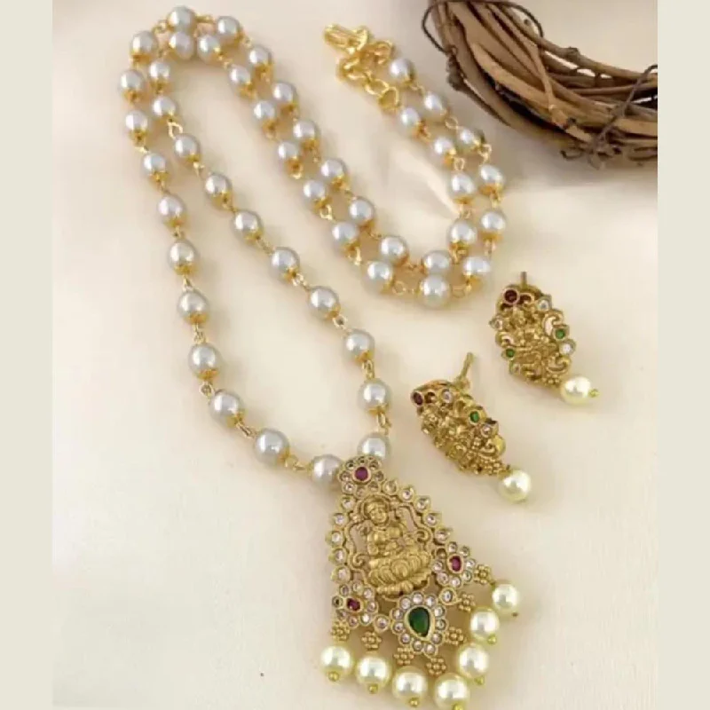 choker necklaces for women -Sai Fashion Gold Plated Pota Stone Temple Long Necklace Set