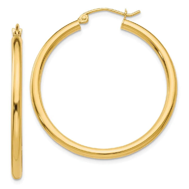 classy earrings for women -2.5mm, 14k Yellow Gold Classic Round Hoop Earrings, 35mm (1 3/8 Inch)