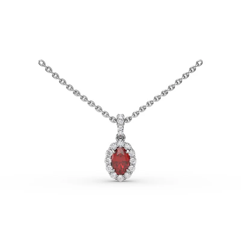 special occasion necklaces for women -Ruby and Diamond Halo Necklace P1834R