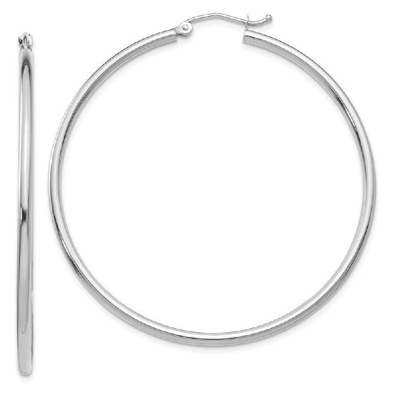 minimal stud earrings for women -2mm, 14k White Gold Classic Round Hoop Earrings, 50mm (1 7/8 Inch)