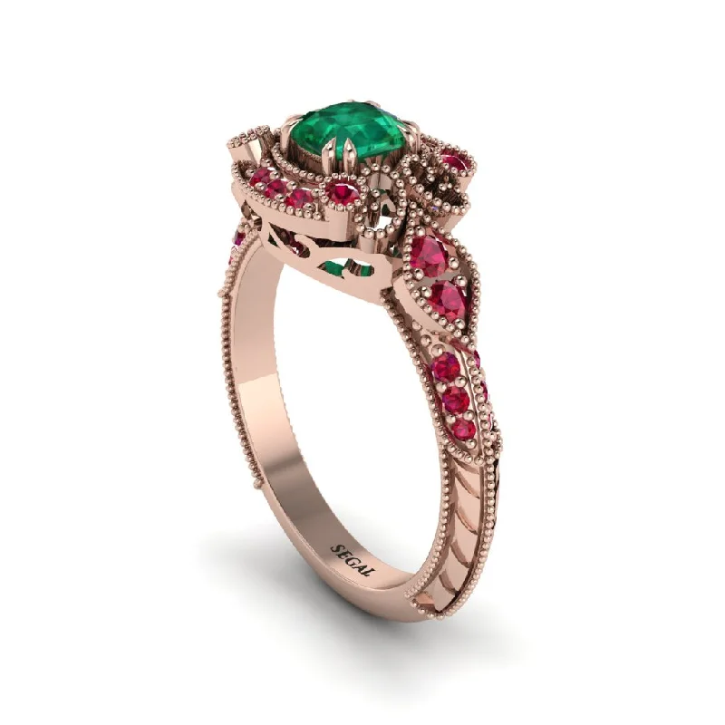 stylish engagement rings for women -Emerald Vintage Filigree Cushion Cut Engagement Ring - Elaina No. 50