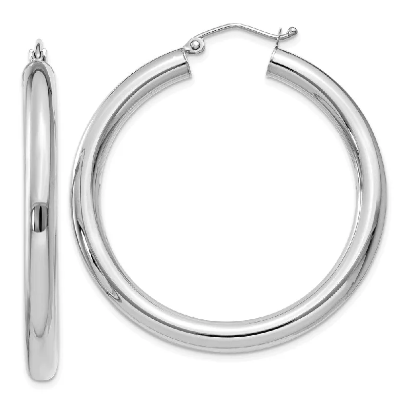 modern earrings for women -4mm x 40mm 14k White Gold Classic Round Hoop Earrings