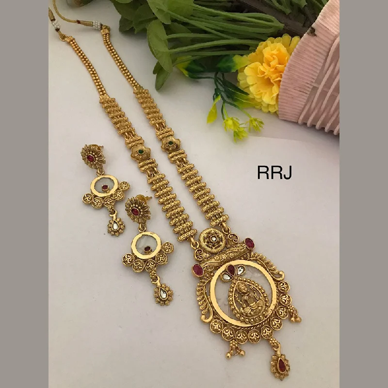 sterling silver pendant necklaces for women -FS Collection Gold Plated Pota Stone Temple Necklace Set