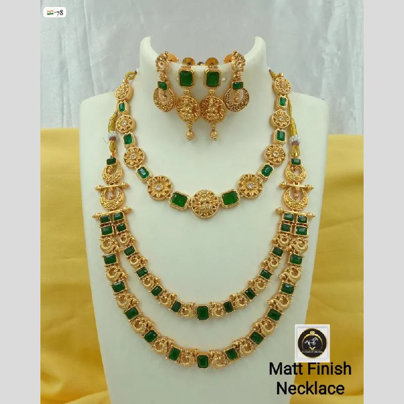 birthstone necklaces for women -FS Collection Matte Gold Plated Crystal Stone Temple Necklace Set