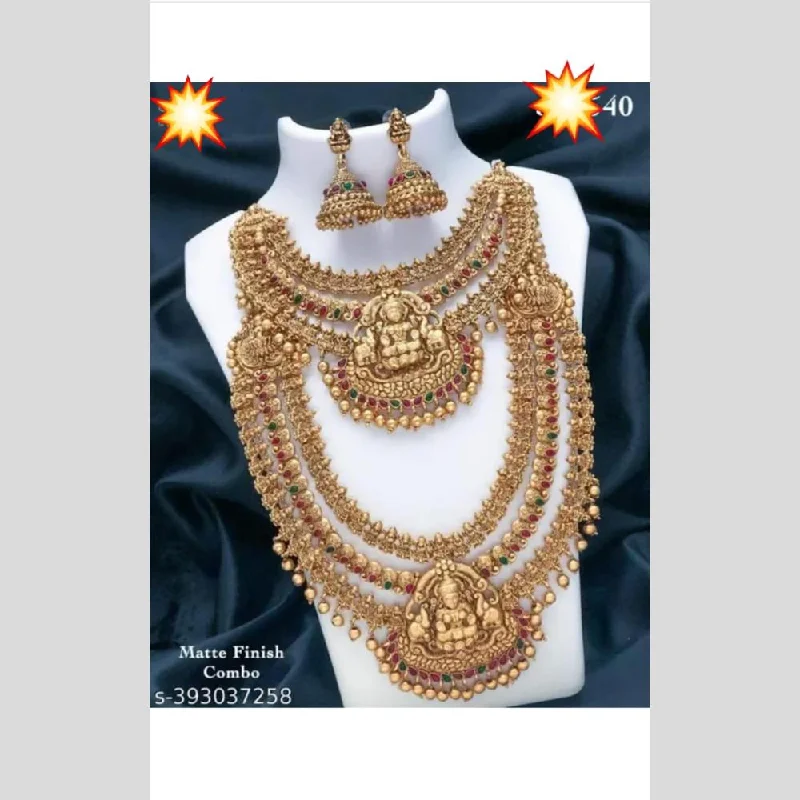 fashion necklaces for women -Manisha Jewellery Gold Plated Pota Stone Temple Double Necklace Set