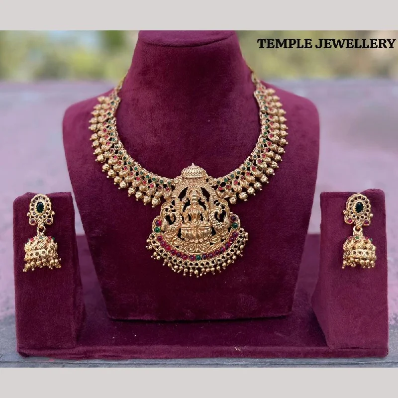 best necklaces for women -FS Collection Gold Plated Pota Stone Temple Necklace Set