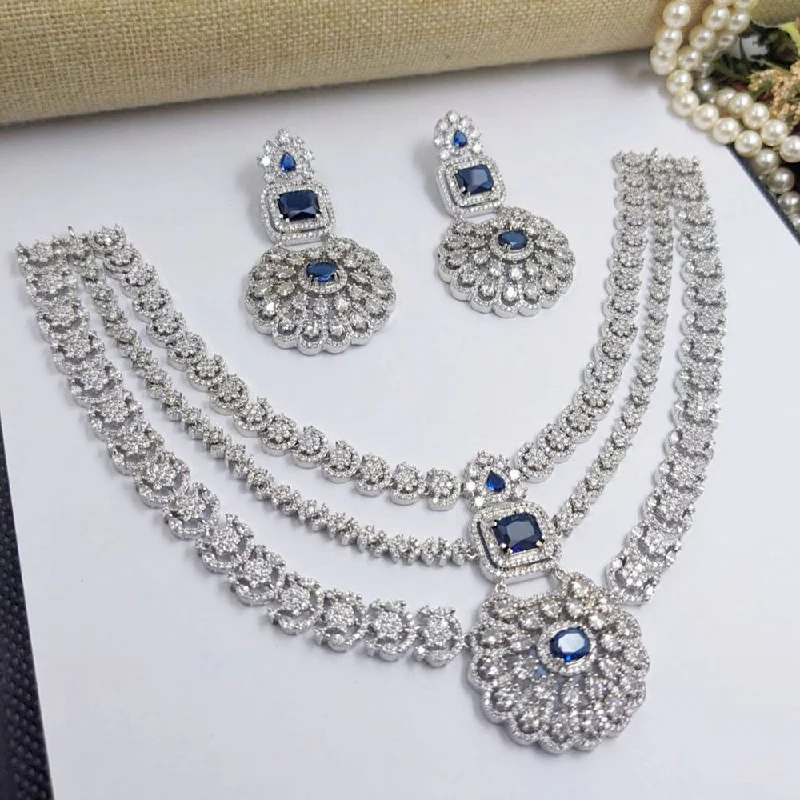 luxury necklaces for women -Aamrapali Silver Plated American Diamond Necklace Set