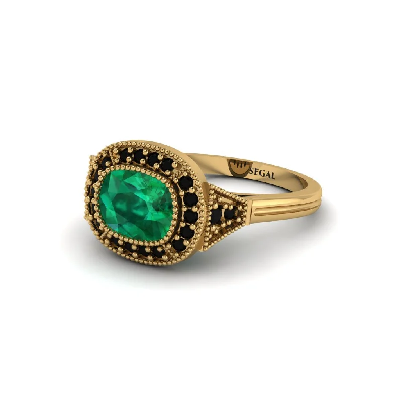 budget-friendly engagement rings for women -Cushion Cut Emerald Milgrain Halo Engagement Ring - Blake No. 34