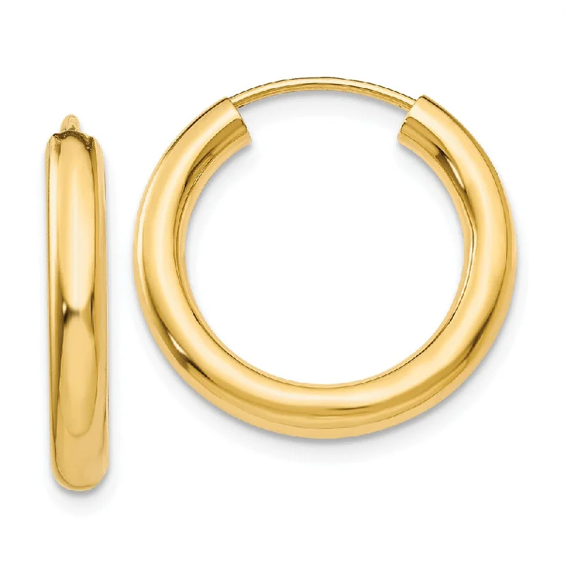 minimal stud earrings for women -3mm x 20mm 14k Yellow Gold Polished Endless Tube Hoop Earrings