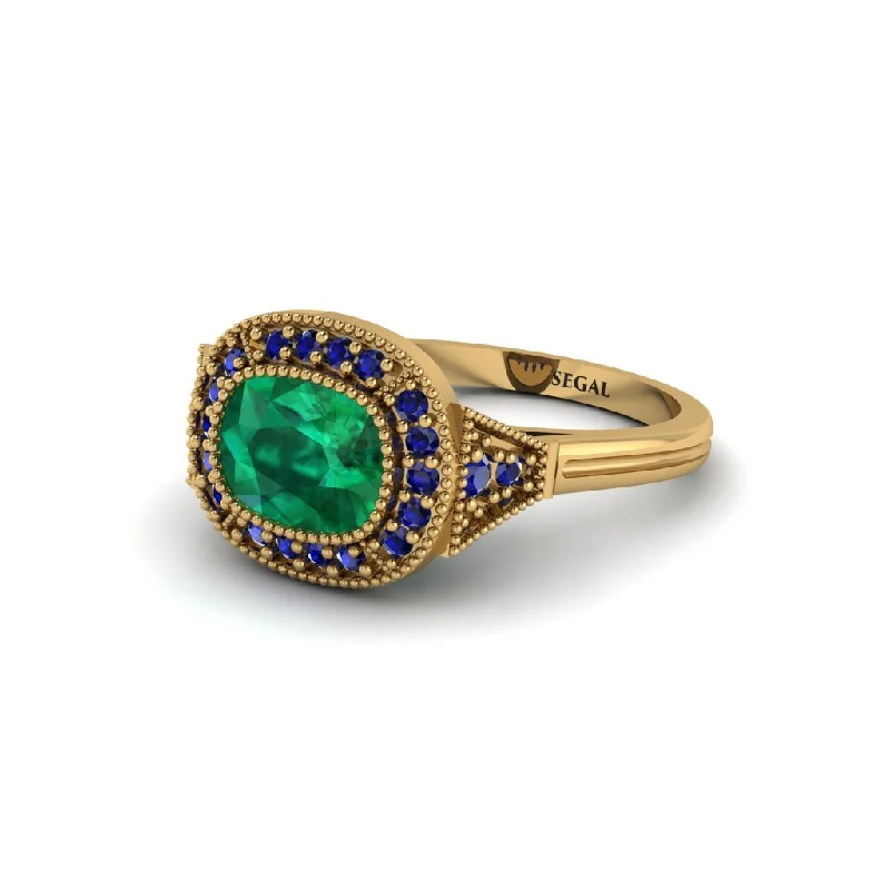 teardrop engagement rings for women -Cushion Cut Emerald Milgrain Halo Engagement Ring - Blake No. 64