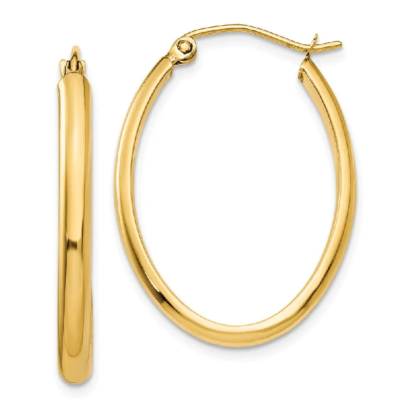 minimalist earrings for women -3mm, 14k Yellow Gold Classic Oval Hoop Earrings, 30mm (1 1/8 Inch)