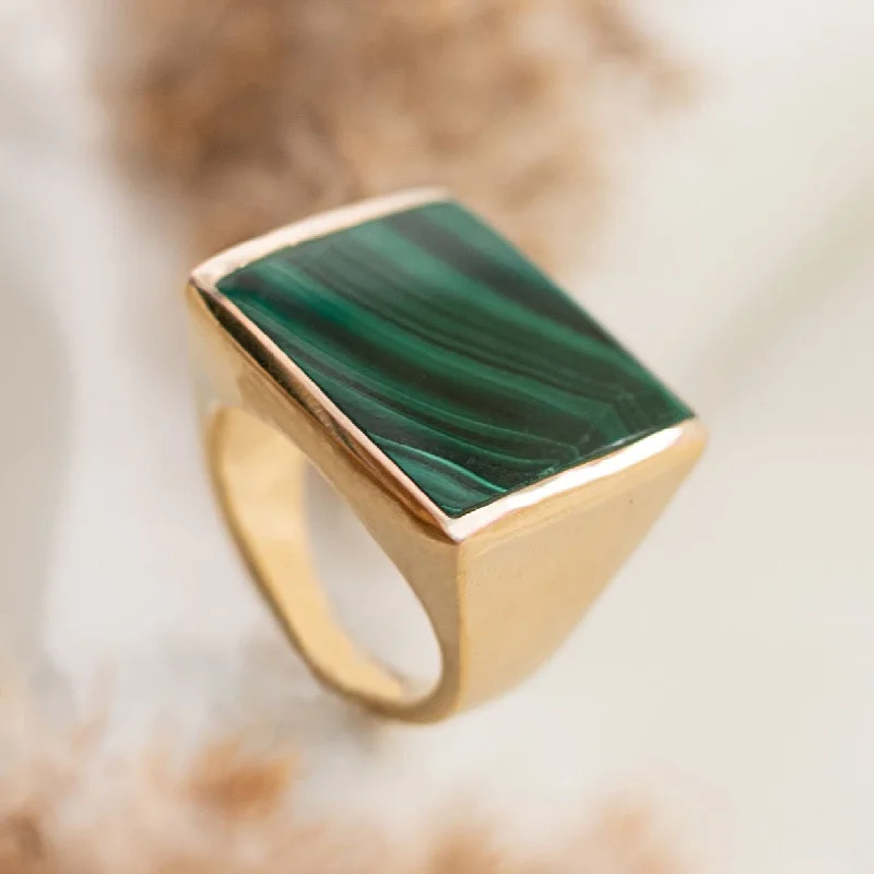 Women's rings soft-shade-STELLA FLAT MALACHITE STONE RING