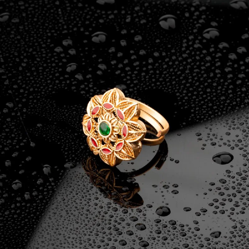 Women's rings ornate-arc-ChicCharm Jewellery Brass Gold Plated Synthetic Stone And Meenakari Rings