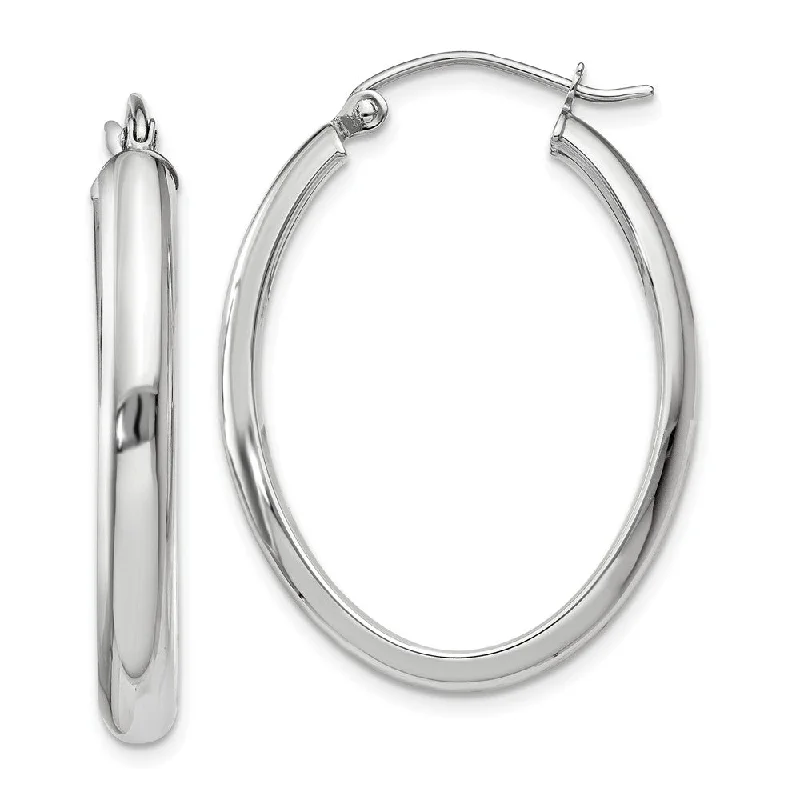 sterling silver earrings for women -3.75mm ,14k White Gold Classic Oval Hoop Earrings, 30mm (1 1/8 Inch)