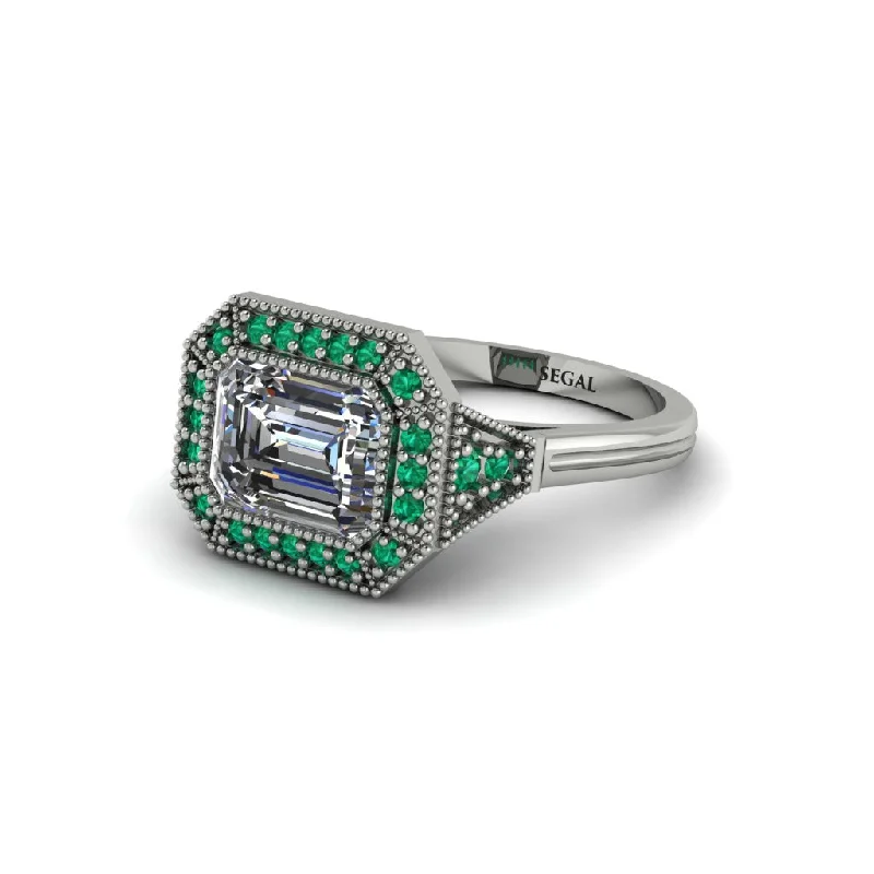 aesthetic engagement rings for women -Emerald Cut Diamond Milgrain Halo Engagement Ring - Juniper No. 18