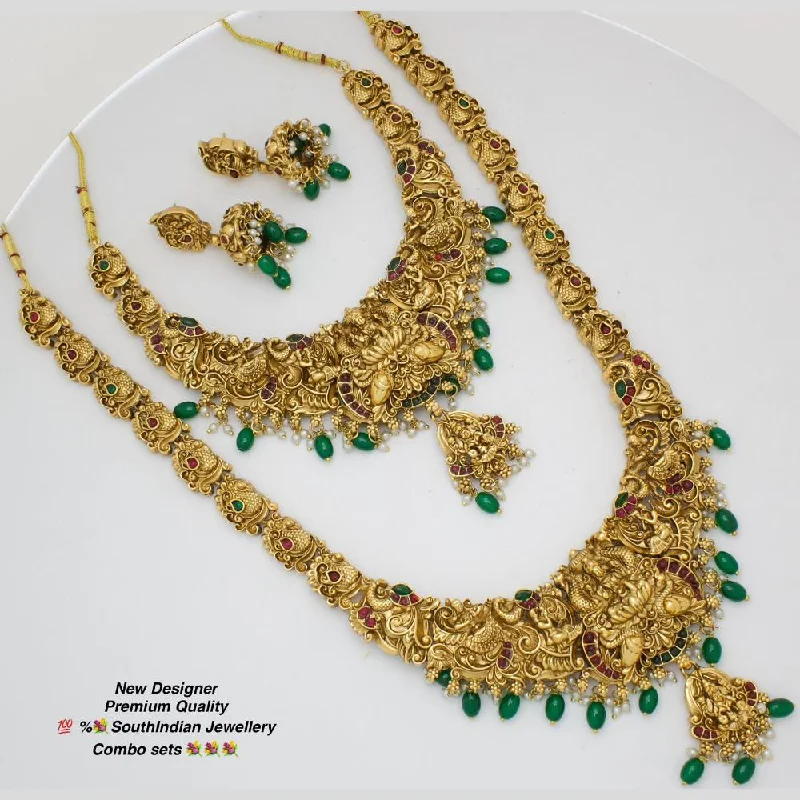 cross necklaces for women -Manisha Jewellery Gold Plated Pota Stone And Beads Temple Double Necklace Set