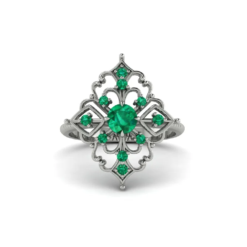 twisted band engagement rings for women -Emerald Royal Filigree Cluster Engagement Ring - Zinnia No. 21