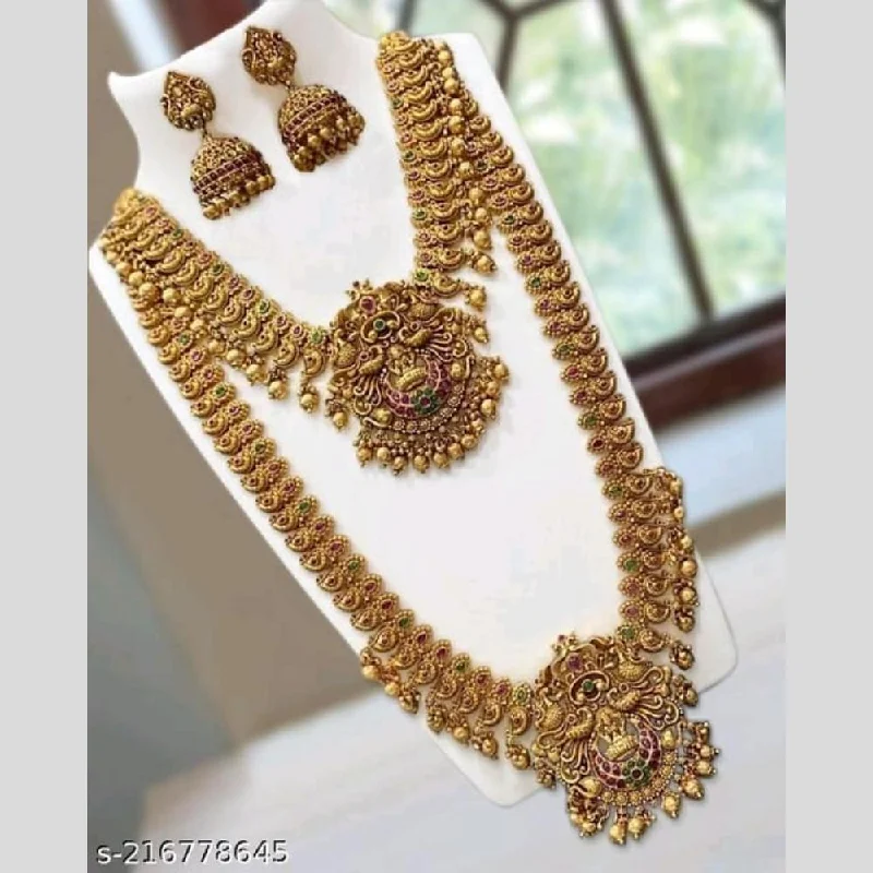 anniversary necklaces for women -Manisha Jewellery Gold Plated Pota Stone Temple Double Necklace Set