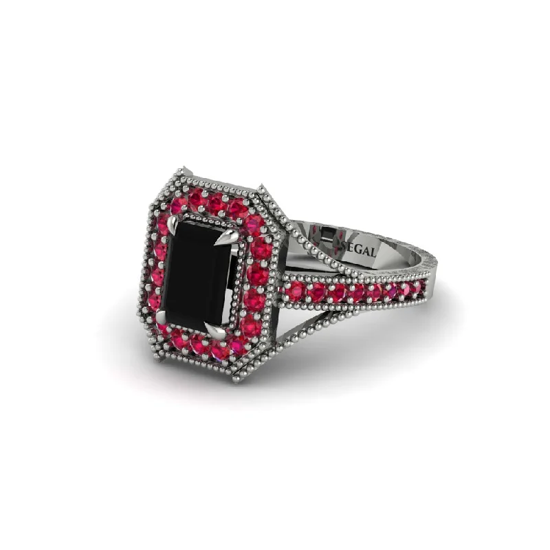 modern engagement rings for women -Emerald Cut Ruby Milgrain Halo Engagement Ring - Xanthe No. 54