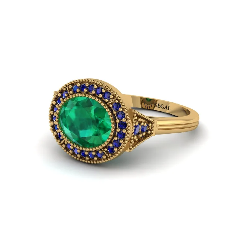 celestial engagement rings for women -Oval Cut Emerald Milgrain Halo Engagement Ring - Alexandria No. 64