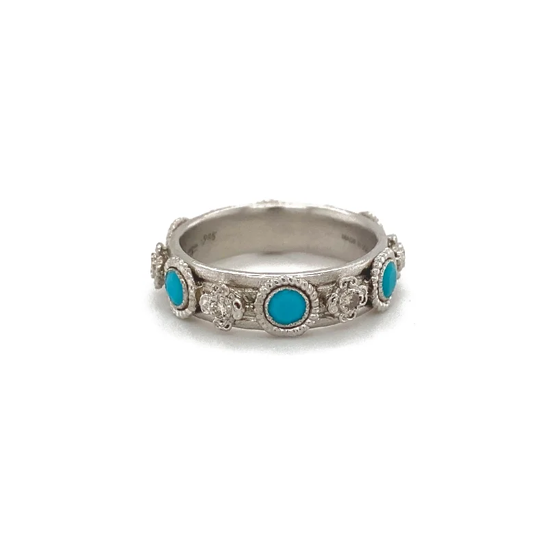 Women's rings leafy-accent-Turquoise and Diamond Stack Ring