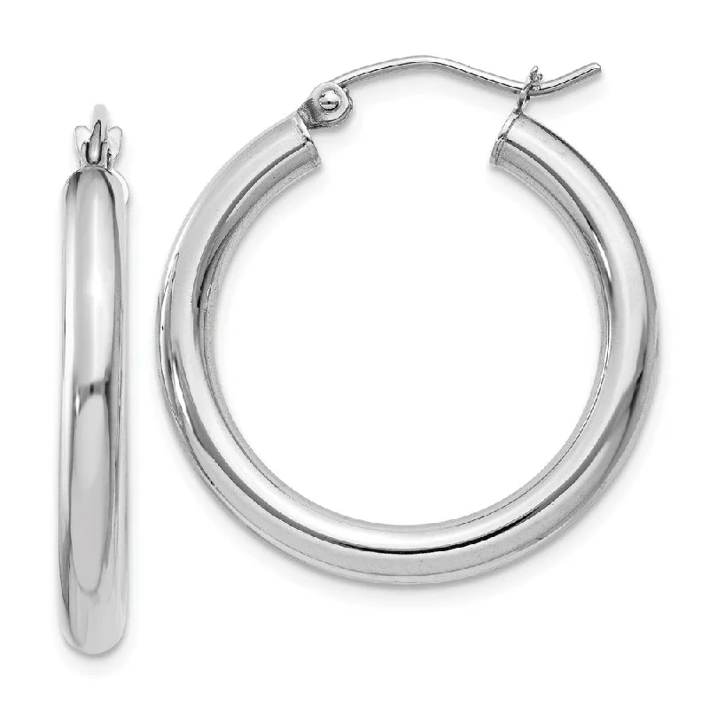 designer fashion earrings for women -3mm x 25mm 14k White Gold Classic Round Hoop Earrings