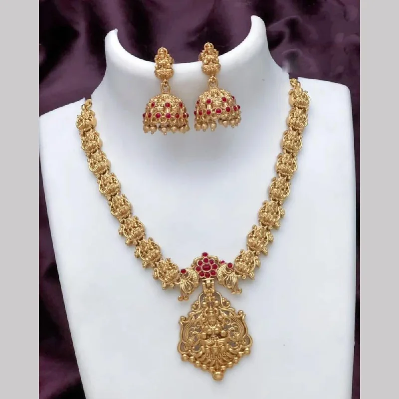 delicate necklaces for women -Joyful Jewel Art Matte Gold Plated Pota Stone Temple Necklace Set