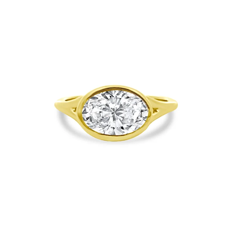 Women's rings celebratory-glow-Oval Bezel Ring with Split Shank