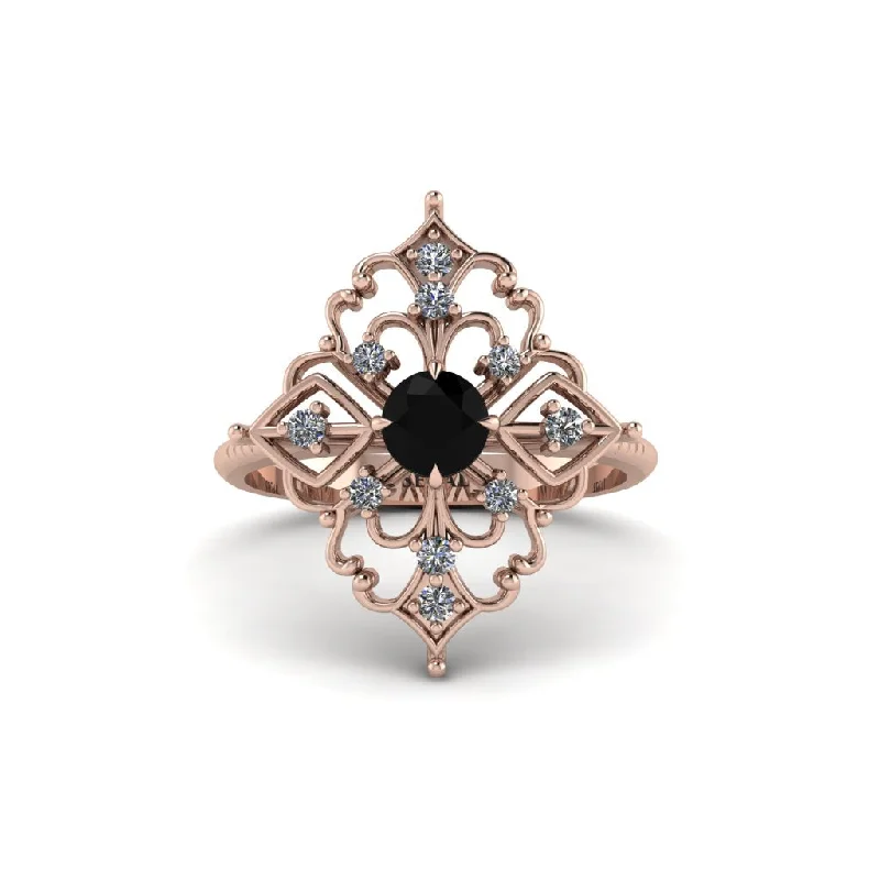 rose gold engagement rings for women -Diamond Royal Filigree Cluster Engagement Ring - Zinnia No. 8