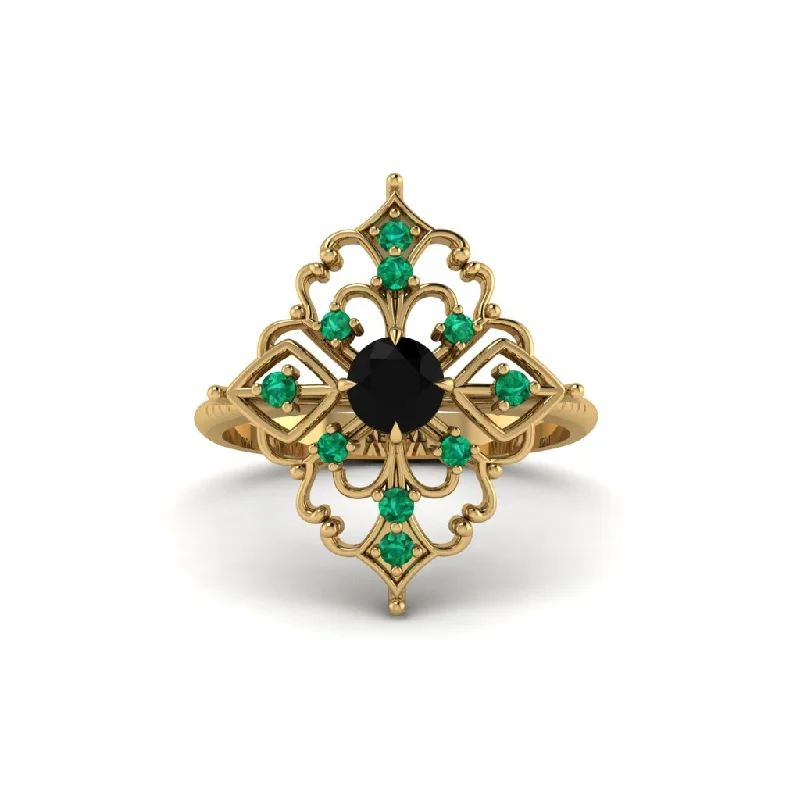 filigree engagement rings for women -Emerald Royal Filigree Cluster Engagement Ring - Zinnia No. 22