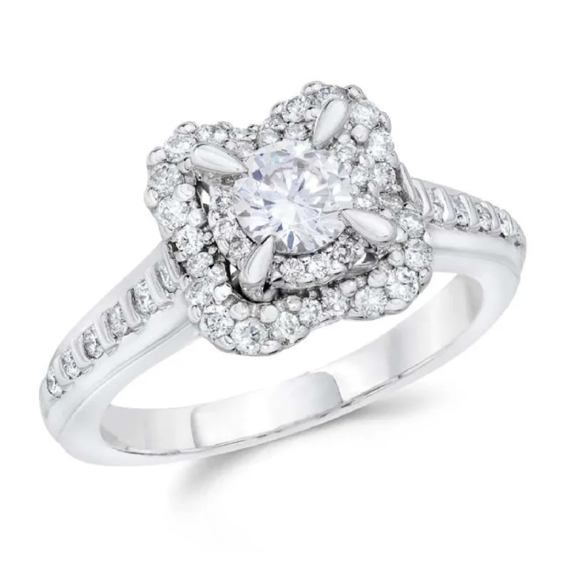 floral halo engagement rings for women -Signature Diamond Dreams 1 CTW Diamond Engagement Ring in 14KT White Gold