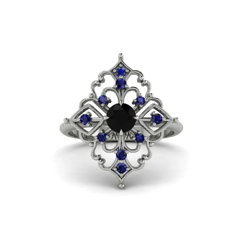 contemporary engagement rings for women -Sapphire Royal Filigree Cluster Engagement Ring - Zinnia No. 69