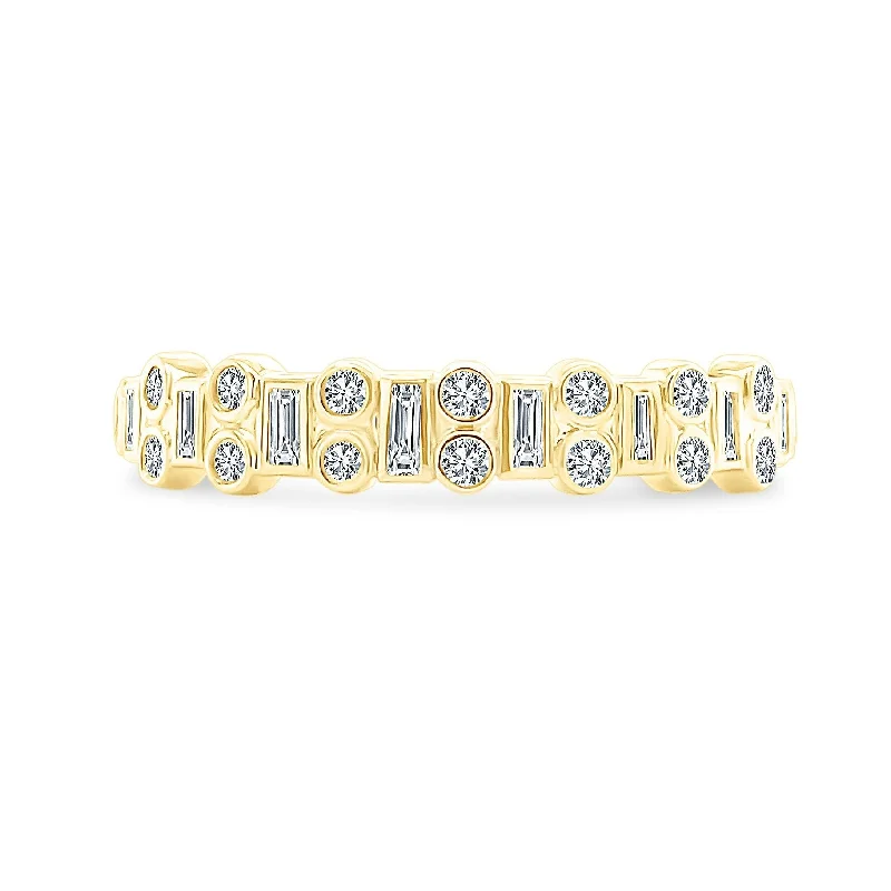 Women's rings delicate-tourmaline-Alternating Baguette & Double Diamond Bezel Band